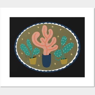 Cameo design with home plants in pots Posters and Art